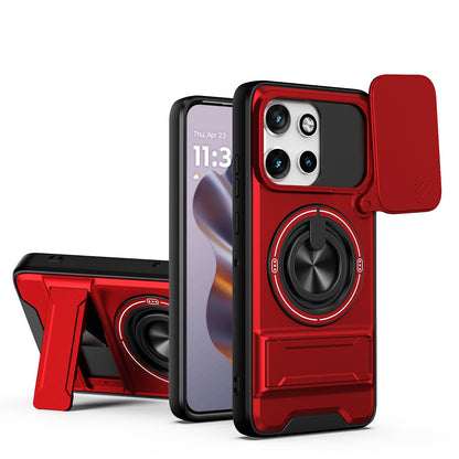 Motorola Edge 50 Neo 5G Multifunctional Magnetic Shockproof Phone Case with Sliding Lens Window Stand Cover
