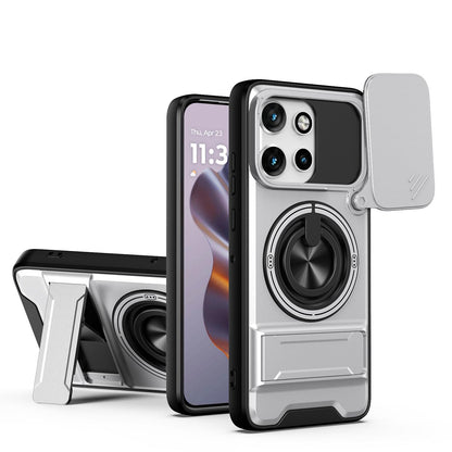 Motorola Edge 50 Neo 5G Multifunctional Magnetic Shockproof Phone Case with Sliding Lens Window Stand Cover