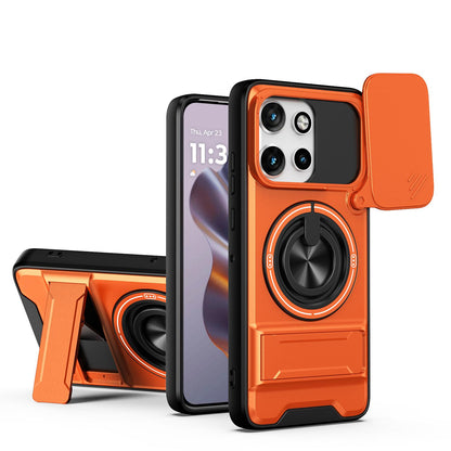 Motorola Edge 50 Neo 5G Multifunctional Magnetic Shockproof Phone Case with Sliding Lens Window Stand Cover