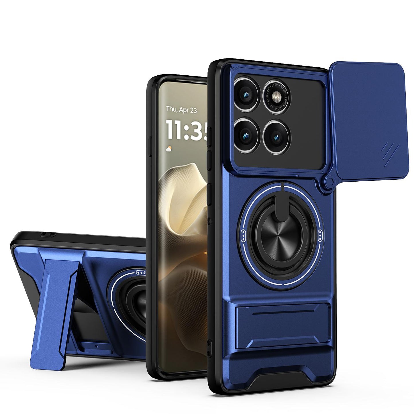 Motorola Edge 60 Pro Multifunctional Magnetic Shockproof Phone Case with Sliding Lens Window Stand Cover
