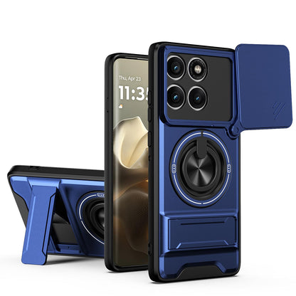 Motorola Edge 60 Pro Multifunctional Magnetic Shockproof Phone Case with Sliding Lens Window Stand Cover