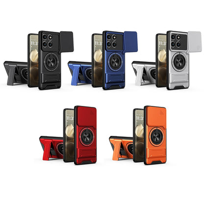 Motorola Edge 60 Pro Multifunctional Magnetic Shockproof Phone Case with Sliding Lens Window Stand Cover