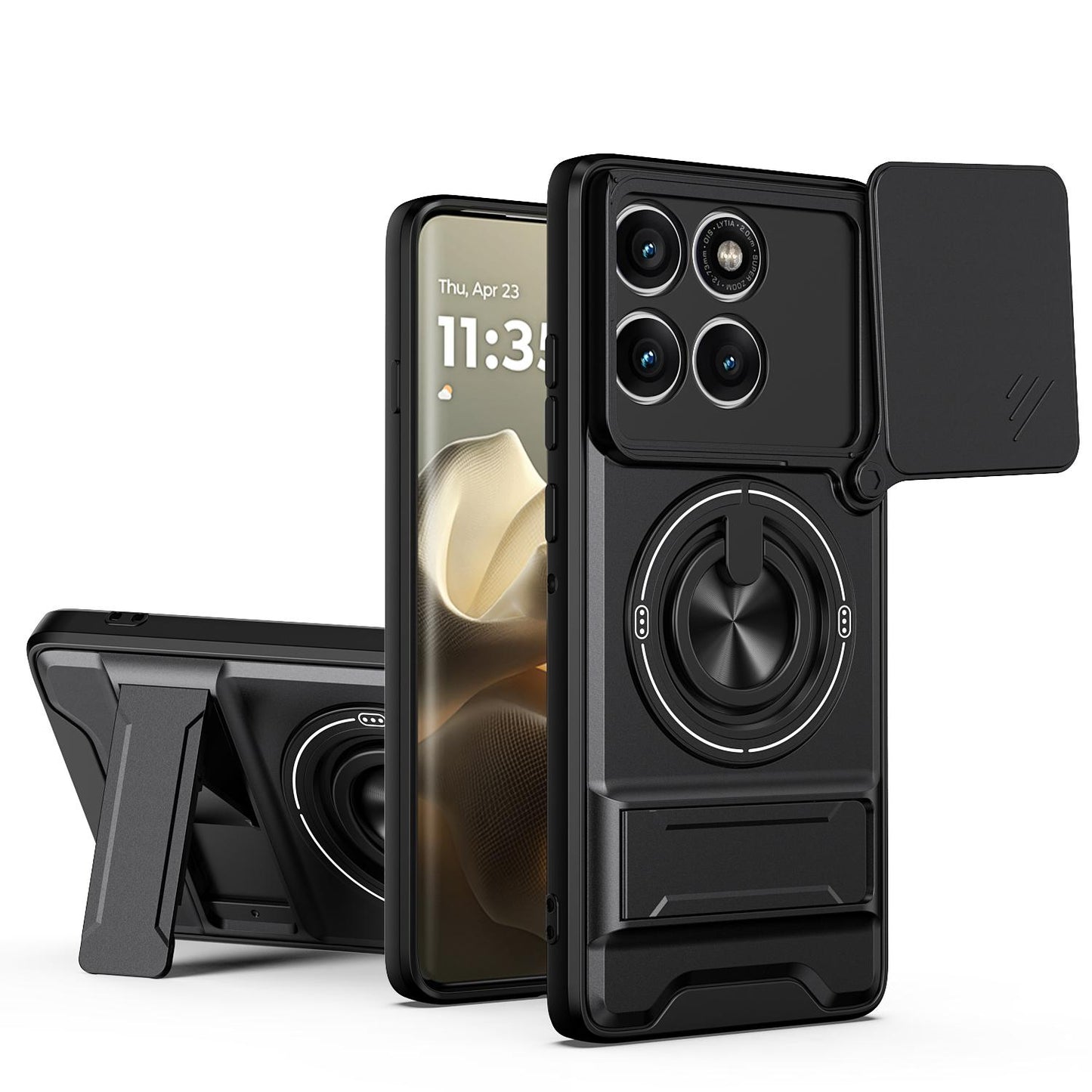 Motorola Edge 60 Pro Multifunctional Magnetic Shockproof Phone Case with Sliding Lens Window Stand Cover