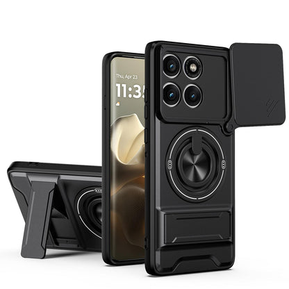 Motorola Edge 60 Pro Multifunctional Magnetic Shockproof Phone Case with Sliding Lens Window Stand Cover