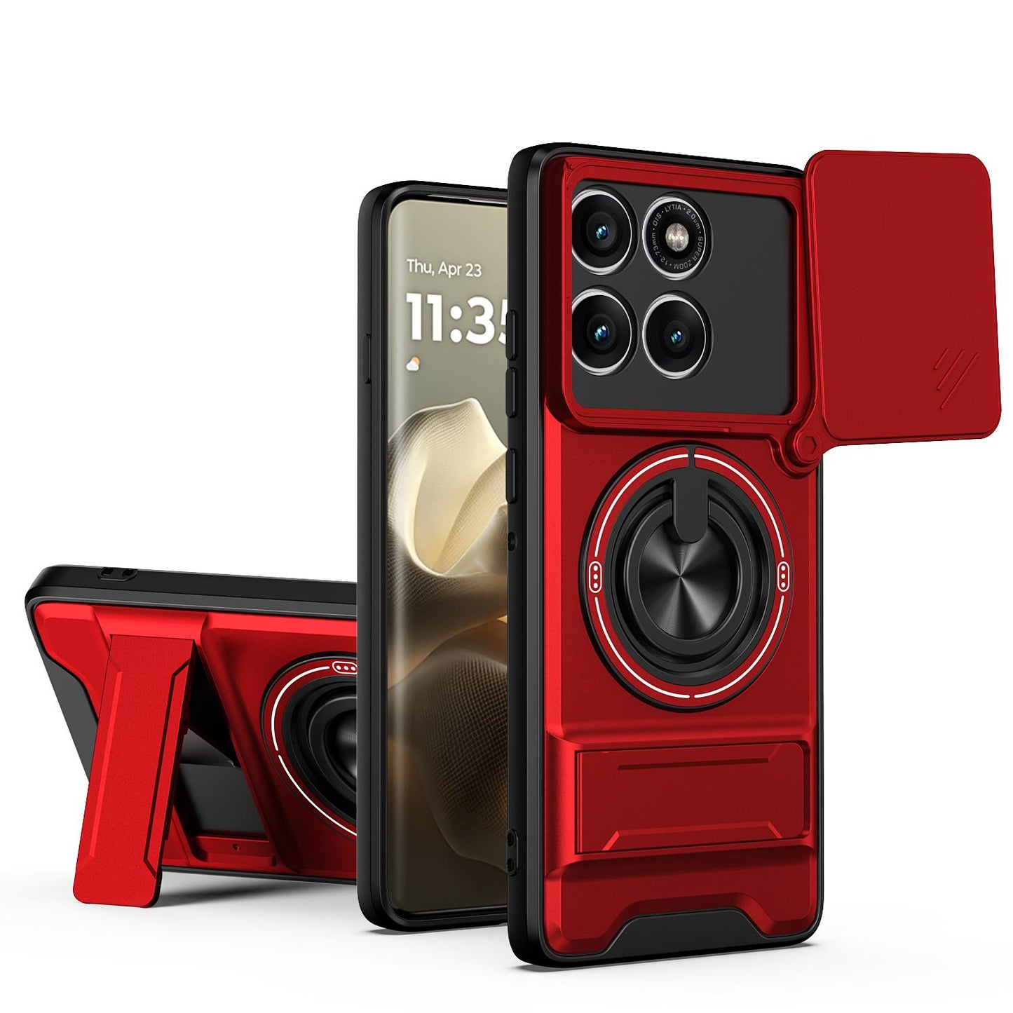 Motorola Edge 60 Pro Multifunctional Magnetic Shockproof Phone Case with Sliding Lens Window Stand Cover