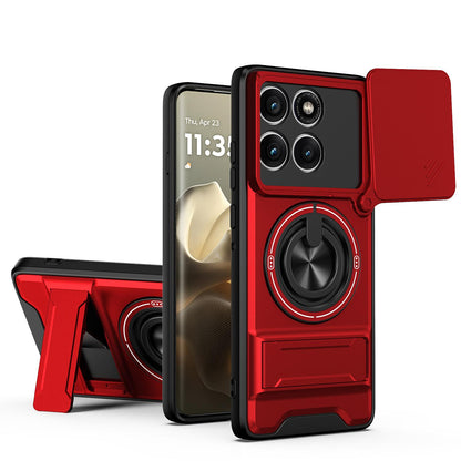 Motorola Edge 60 Pro Multifunctional Magnetic Shockproof Phone Case with Sliding Lens Window Stand Cover
