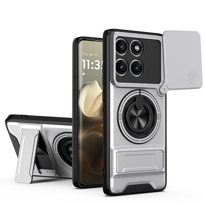 Motorola Edge 60 Pro Multifunctional Magnetic Shockproof Phone Case with Sliding Lens Window Stand Cover