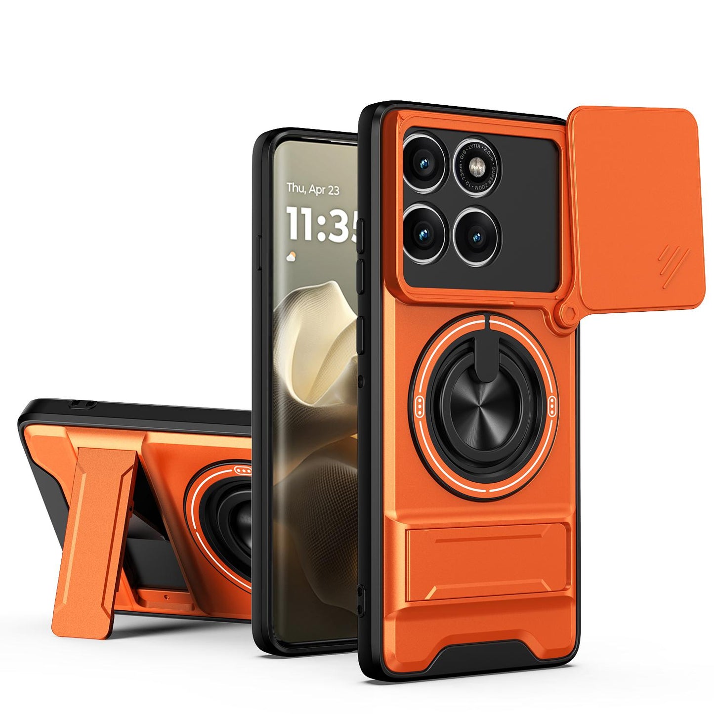 Motorola Edge 60 Pro Multifunctional Magnetic Shockproof Phone Case with Sliding Lens Window Stand Cover
