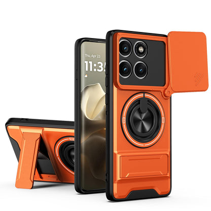 Motorola Edge 60 Pro Multifunctional Magnetic Shockproof Phone Case with Sliding Lens Window Stand Cover