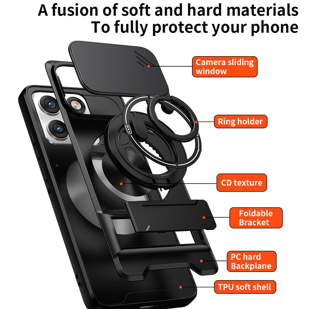 Motorola Edge 70 5G Multifunctional Magnetic Shockproof Phone Case with Sliding Lens Window Stand Cover