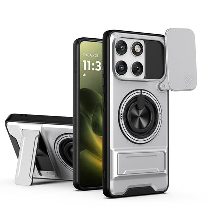 Motorola Edge 70 5G Multifunctional Magnetic Shockproof Phone Case with Sliding Lens Window Stand Cover