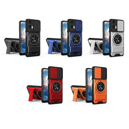 Motorola Moto G24 Multifunctional Magnetic Shockproof Phone Case with Sliding Lens Window Stand Cover