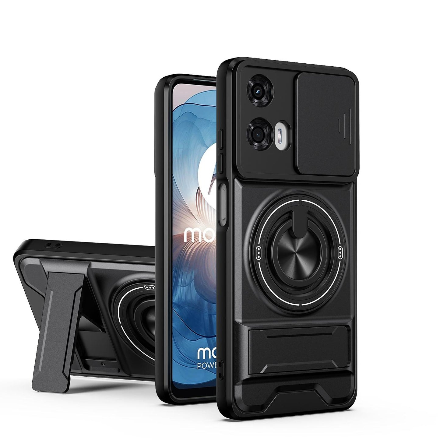 Motorola Moto G24 Multifunctional Magnetic Shockproof Phone Case with Sliding Lens Window Stand Cover