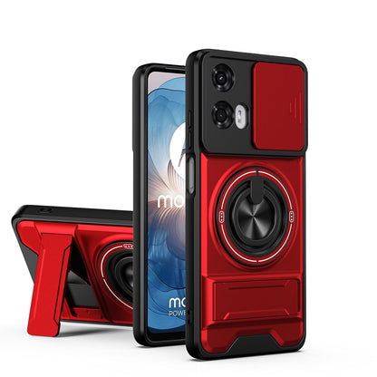 Motorola Moto G24 Multifunctional Magnetic Shockproof Phone Case with Sliding Lens Window Stand Cover