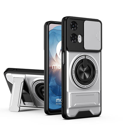 Motorola Moto G24 Multifunctional Magnetic Shockproof Phone Case with Sliding Lens Window Stand Cover