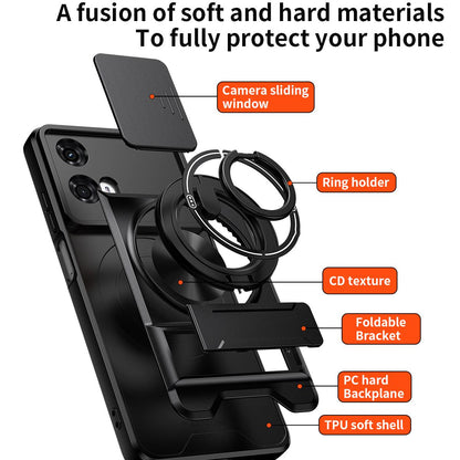 Motorola Moto G24 Multifunctional Magnetic Shockproof Phone Case with Sliding Lens Window Stand Cover