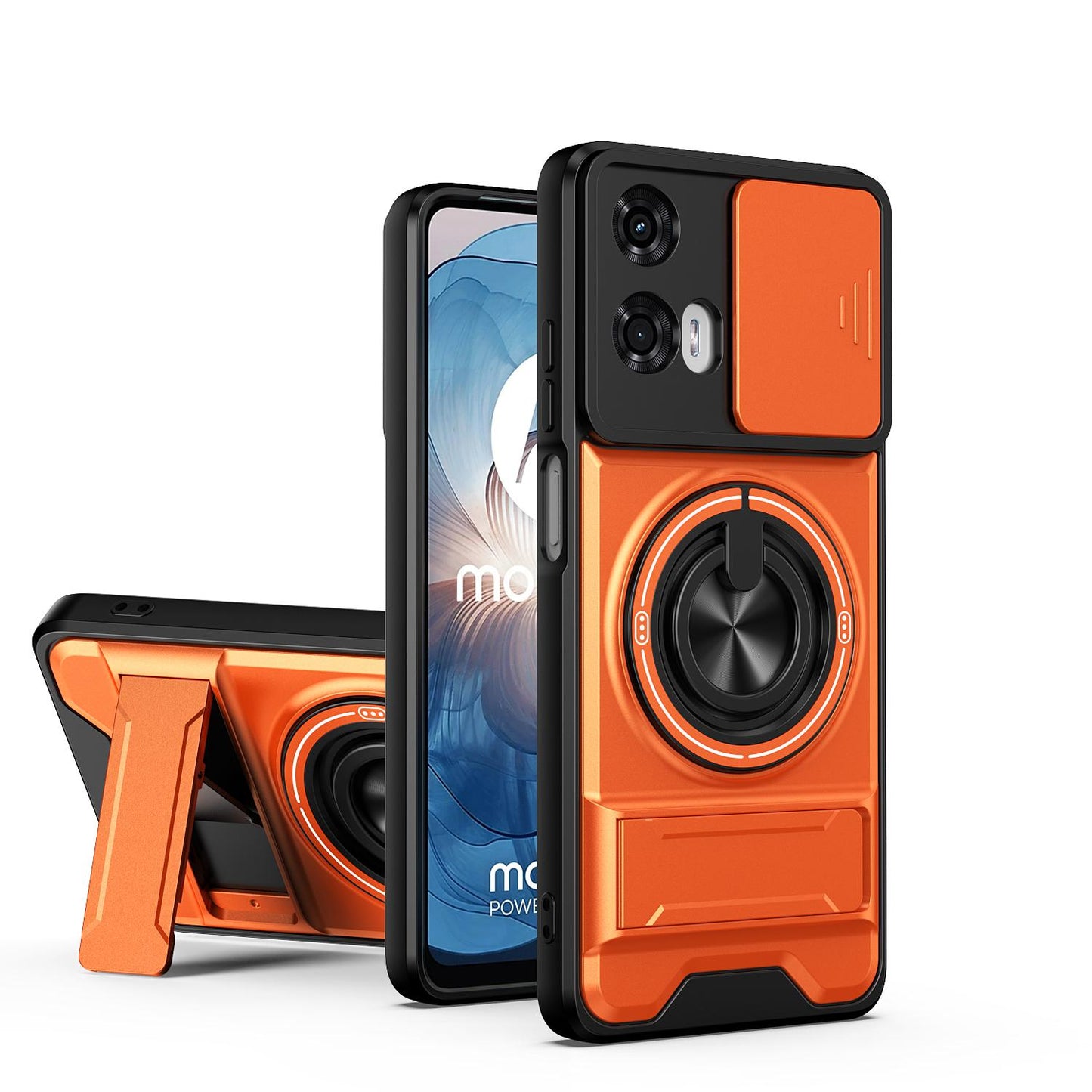 Motorola Moto G24 Multifunctional Magnetic Shockproof Phone Case with Sliding Lens Window Stand Cover