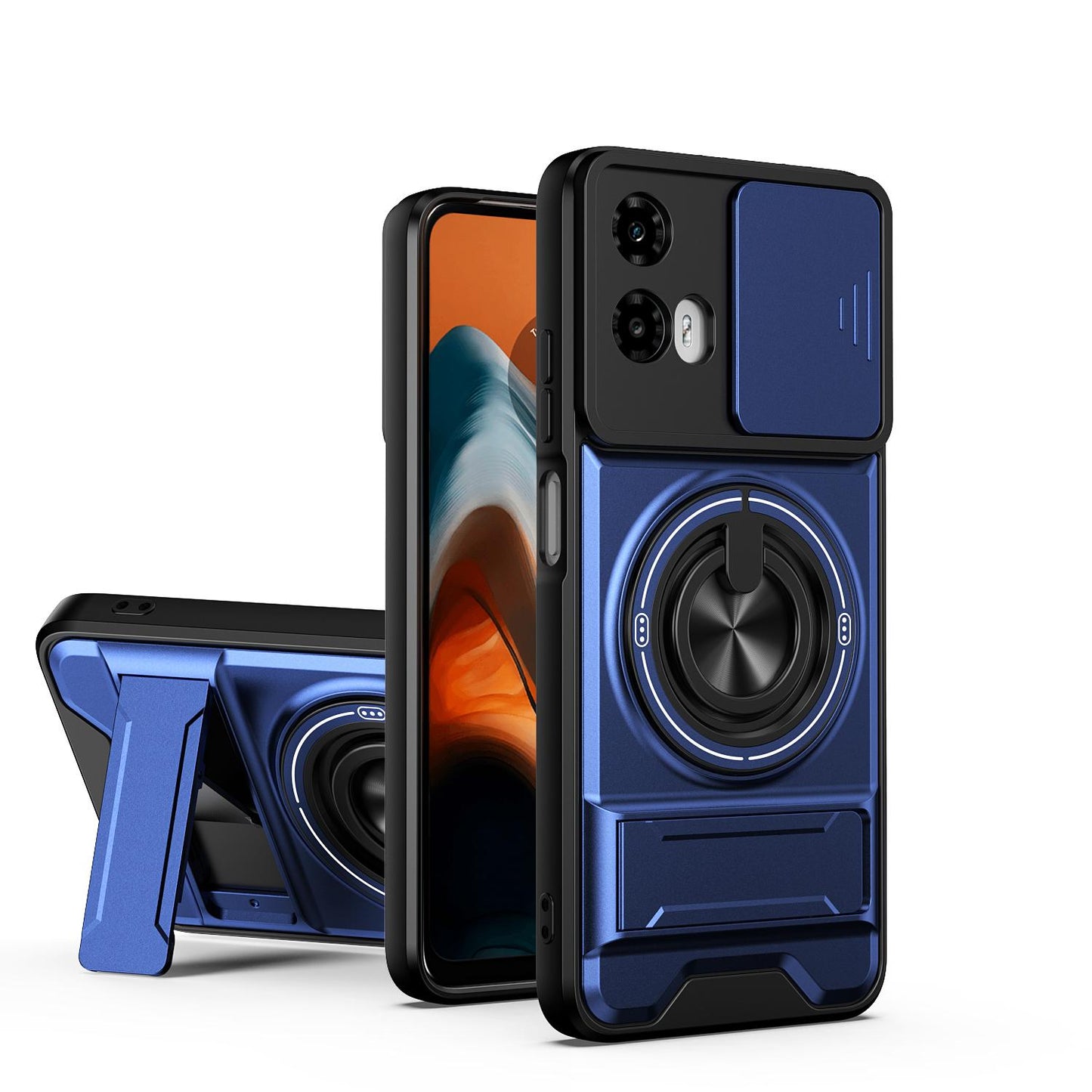 Motorola Moto G34 5G Multifunctional Magnetic Shockproof Phone Case with Sliding Lens Window Stand Cover