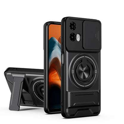 Motorola Moto G34 5G Multifunctional Magnetic Shockproof Phone Case with Sliding Lens Window Stand Cover