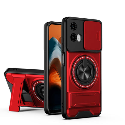 Motorola Moto G34 5G Multifunctional Magnetic Shockproof Phone Case with Sliding Lens Window Stand Cover