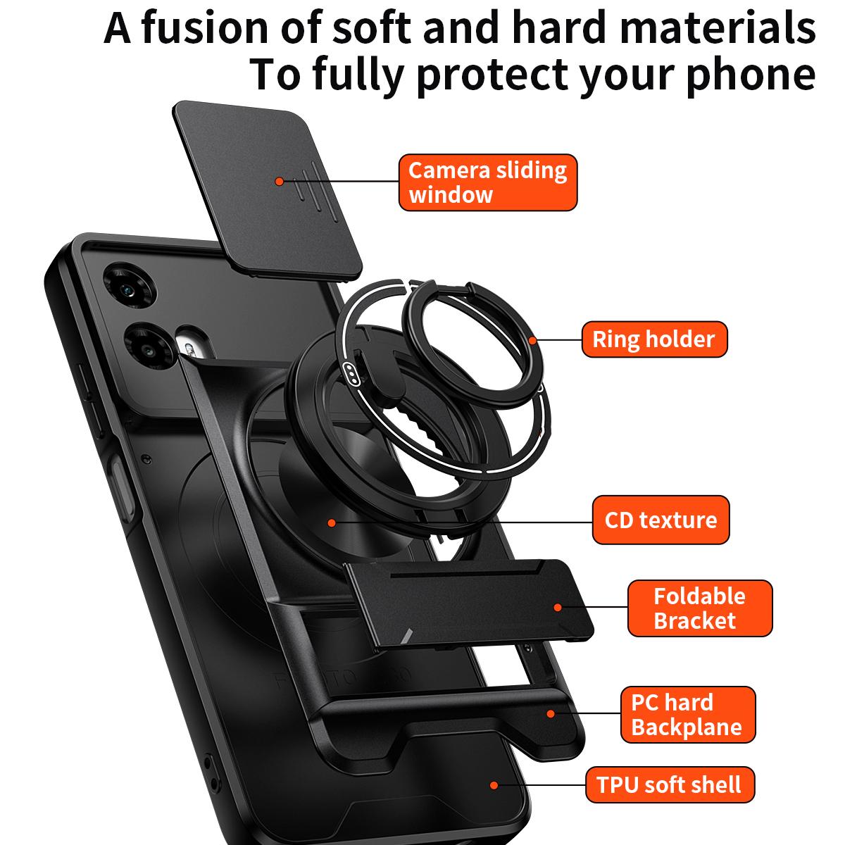 Motorola Moto G34 5G Multifunctional Magnetic Shockproof Phone Case with Sliding Lens Window Stand Cover