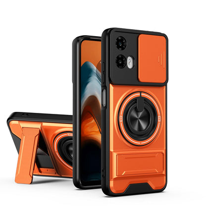 Motorola Moto G34 5G Multifunctional Magnetic Shockproof Phone Case with Sliding Lens Window Stand Cover
