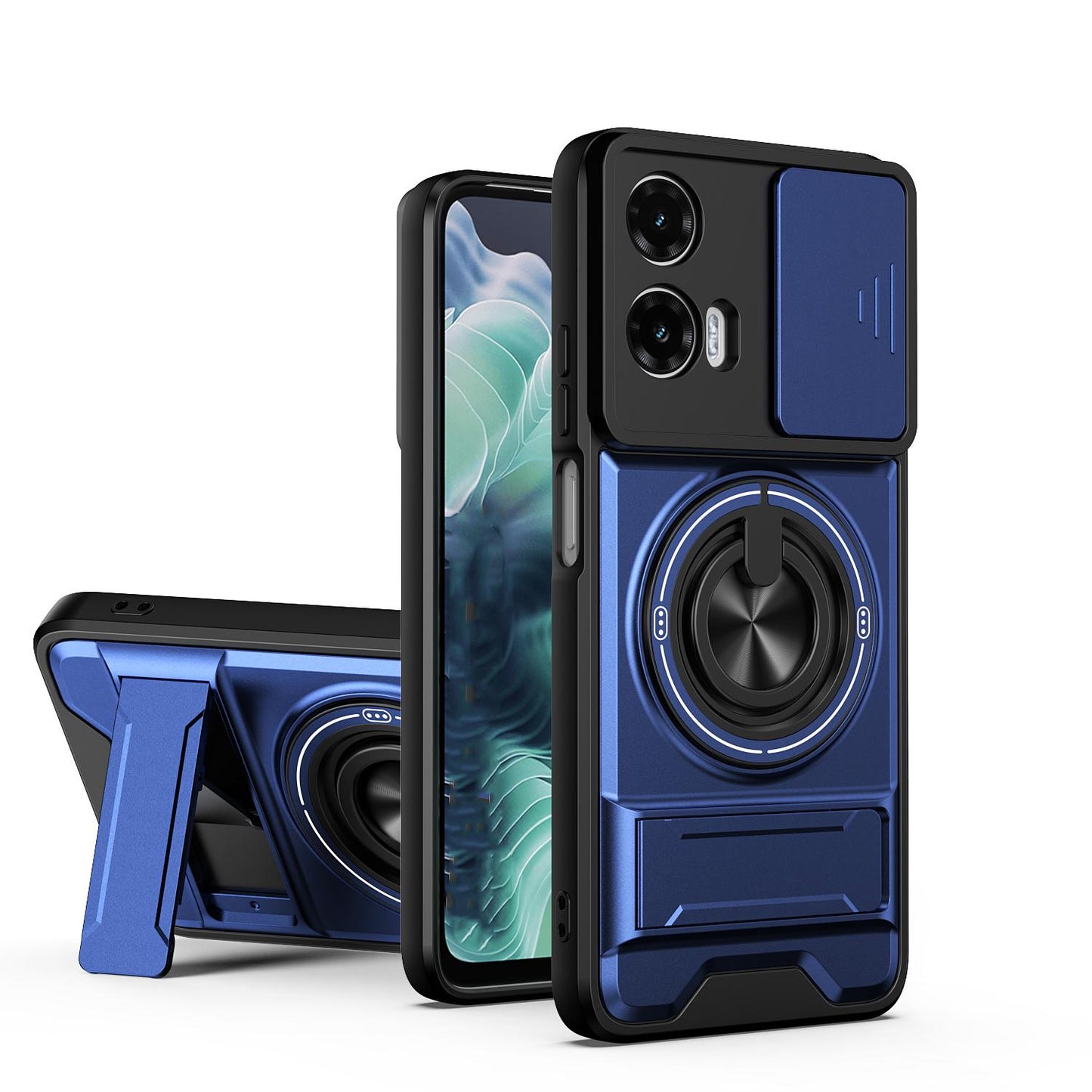 Motorola Moto G35 5G Multifunctional Magnetic Shockproof Phone Case with Sliding Lens Window Stand Cover