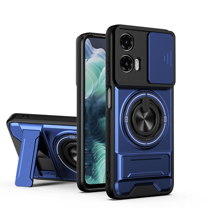 Motorola Moto G35 5G Multifunctional Magnetic Shockproof Phone Case with Sliding Lens Window Stand Cover