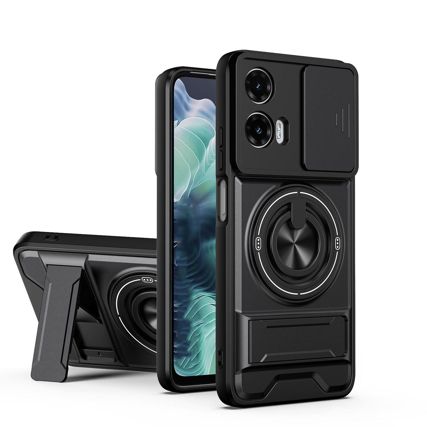 Motorola Moto G35 5G Multifunctional Magnetic Shockproof Phone Case with Sliding Lens Window Stand Cover