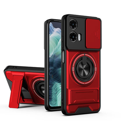 Motorola Moto G35 5G Multifunctional Magnetic Shockproof Phone Case with Sliding Lens Window Stand Cover