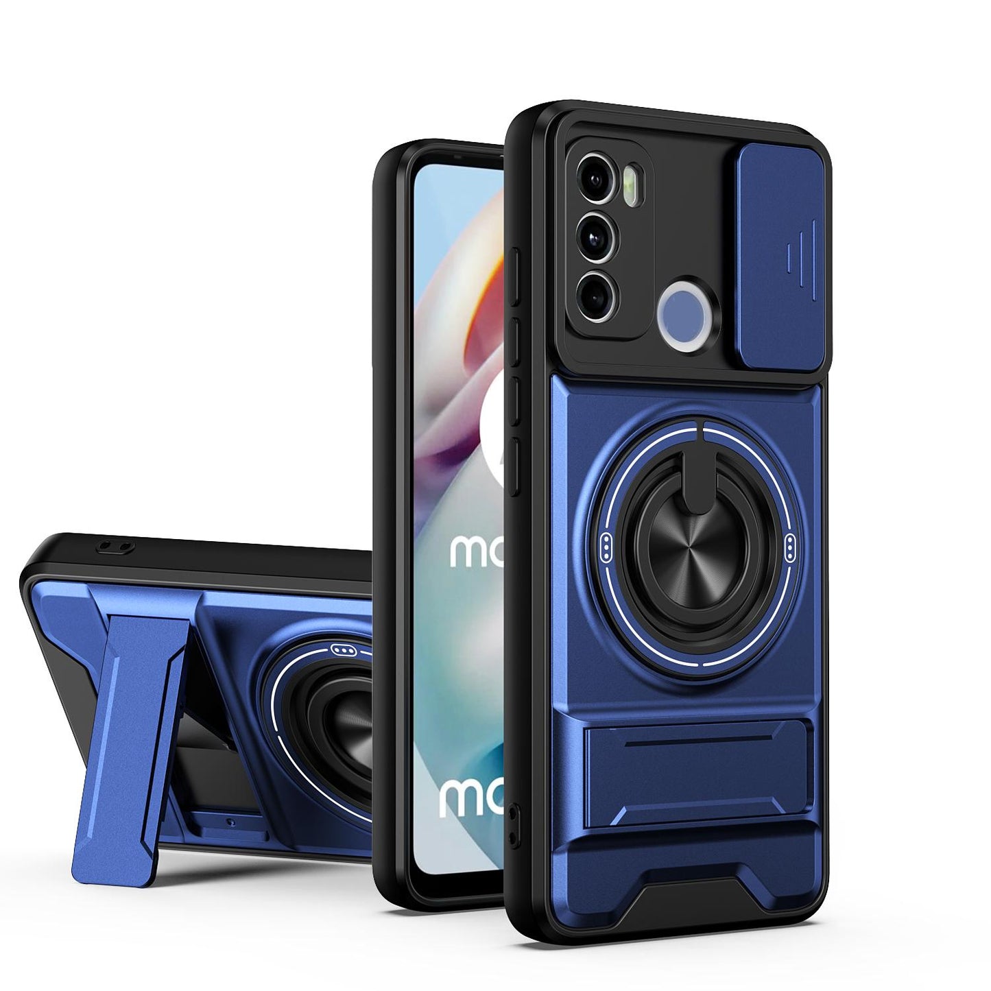 Motorola Moto G60 Multifunctional Magnetic Shockproof Phone Case with Sliding Lens Window Stand Cover