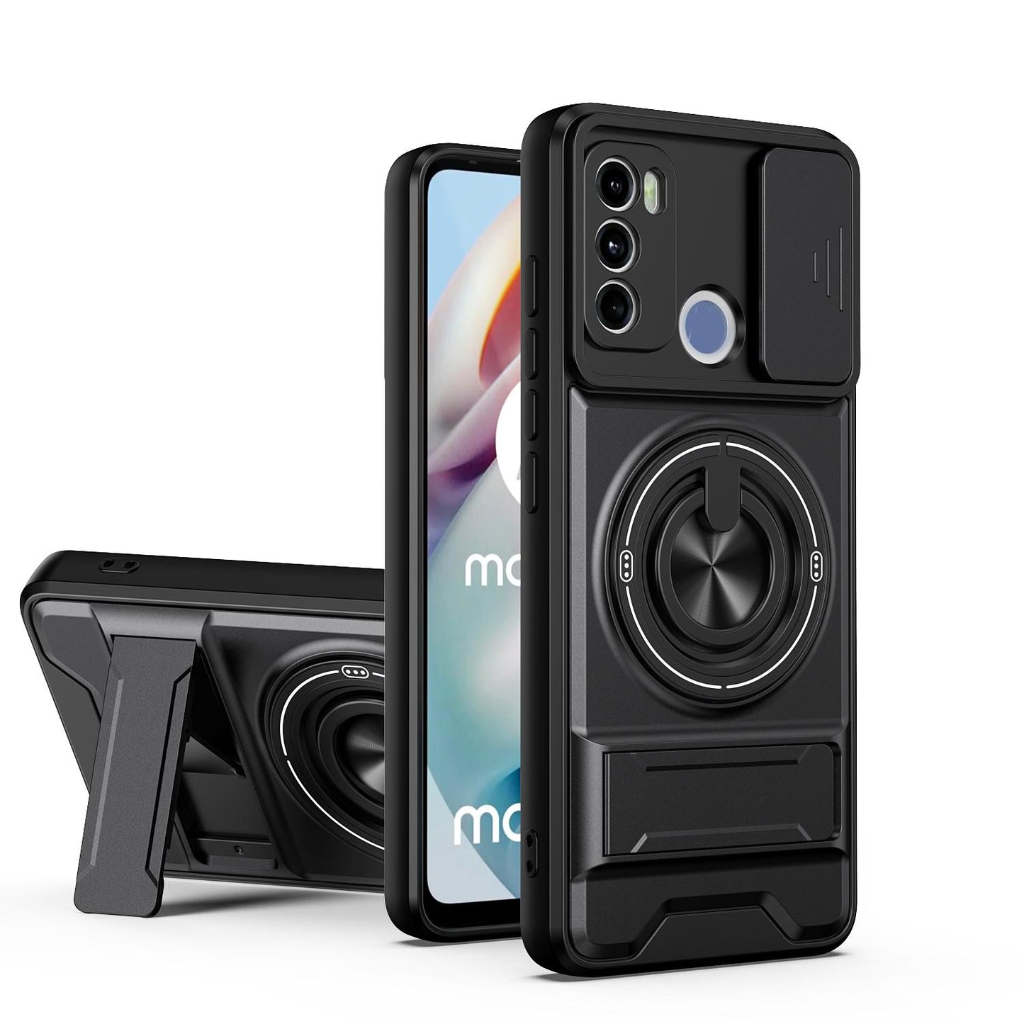 Motorola Moto G60 Multifunctional Magnetic Shockproof Phone Case with Sliding Lens Window Stand Cover