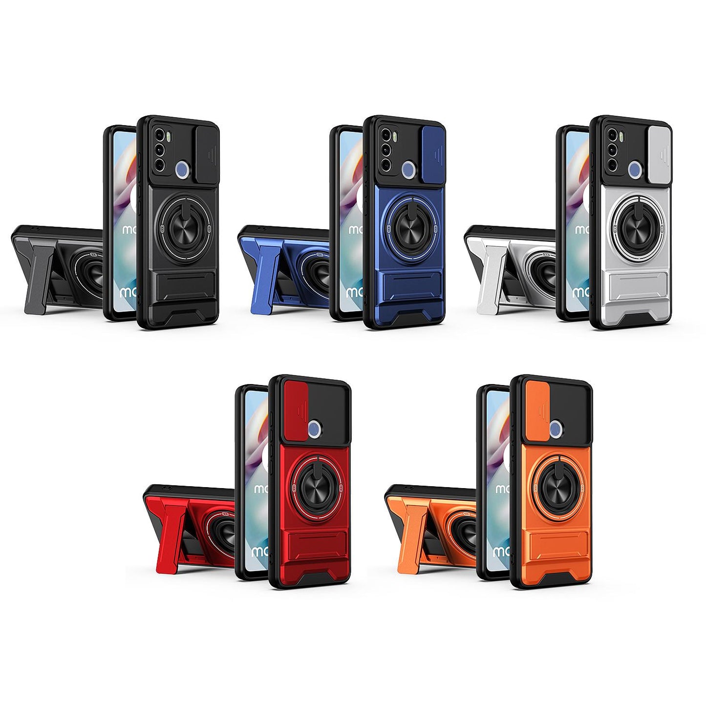 Motorola Moto G60 Multifunctional Magnetic Shockproof Phone Case with Sliding Lens Window Stand Cover