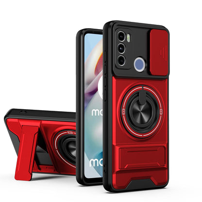 Motorola Moto G60 Multifunctional Magnetic Shockproof Phone Case with Sliding Lens Window Stand Cover