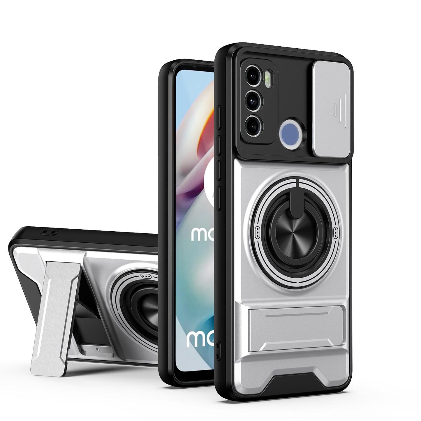 Motorola Moto G60 Multifunctional Magnetic Shockproof Phone Case with Sliding Lens Window Stand Cover