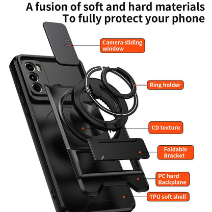 Motorola Moto G60 Multifunctional Magnetic Shockproof Phone Case with Sliding Lens Window Stand Cover