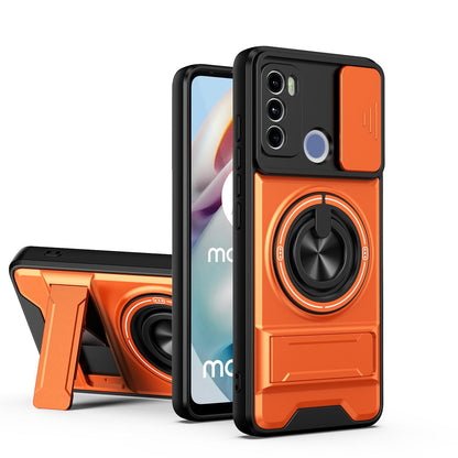 Motorola Moto G60 Multifunctional Magnetic Shockproof Phone Case with Sliding Lens Window Stand Cover