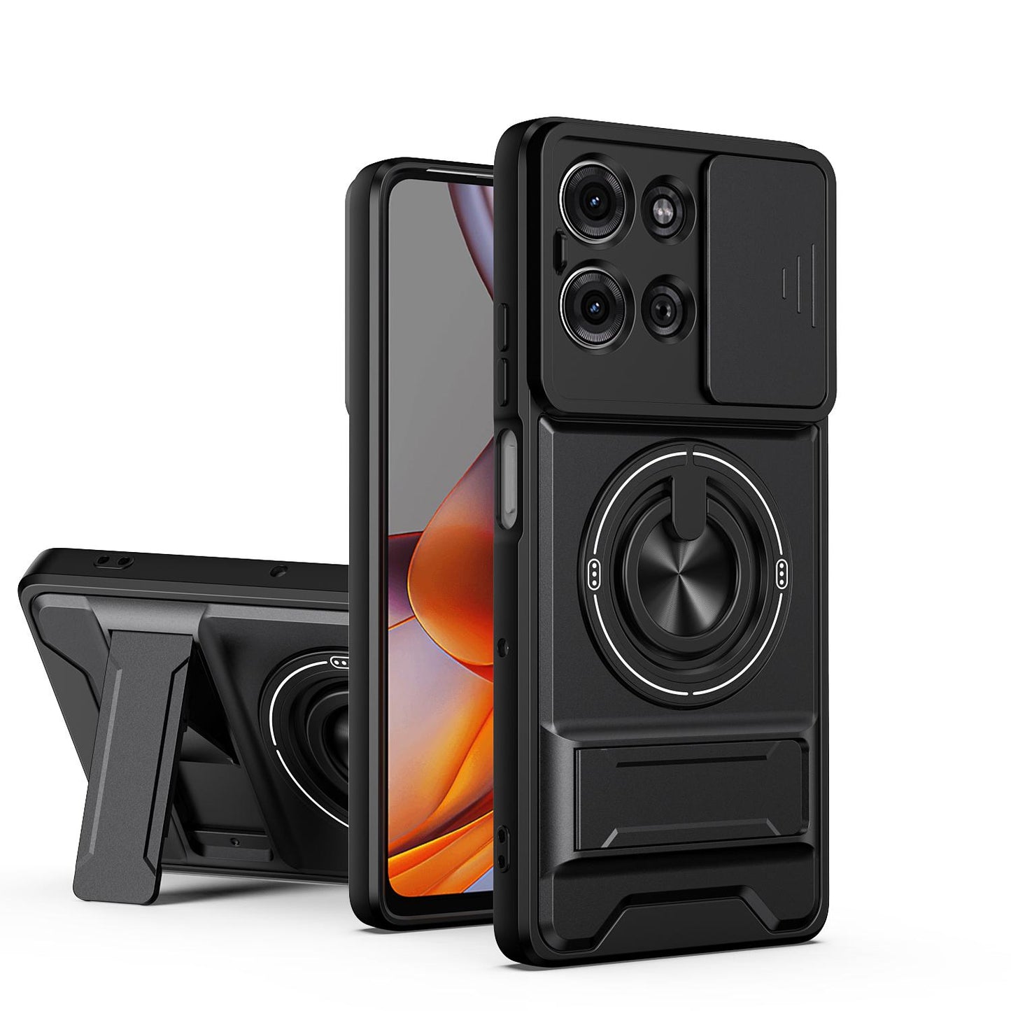 Motorola Moto G75 5G Multifunctional Magnetic Shockproof Phone Case with Sliding Lens Window Stand Cover