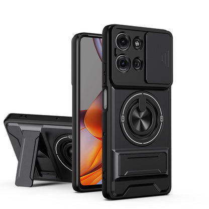 Motorola Moto G75 5G Multifunctional Magnetic Shockproof Phone Case with Sliding Lens Window Stand Cover