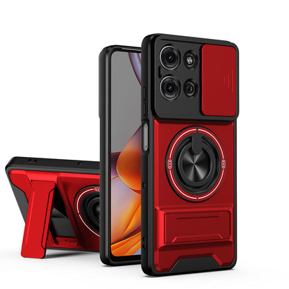 Motorola Moto G75 5G Multifunctional Magnetic Shockproof Phone Case with Sliding Lens Window Stand Cover