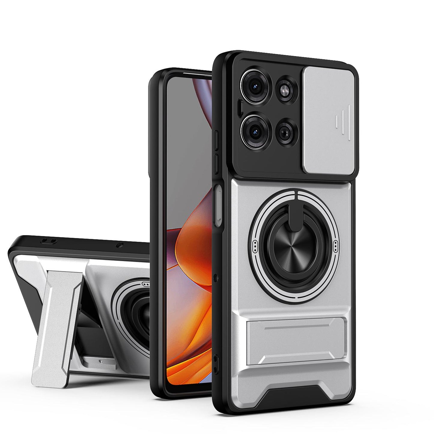 Motorola Moto G75 5G Multifunctional Magnetic Shockproof Phone Case with Sliding Lens Window Stand Cover