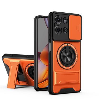 Motorola Moto G75 5G Multifunctional Magnetic Shockproof Phone Case with Sliding Lens Window Stand Cover
