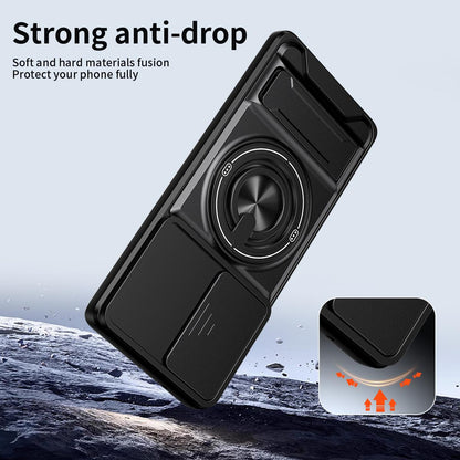 Motorola Moto G85 Multifunctional Magnetic Shockproof Phone Case with Sliding Lens Window Stand Cover