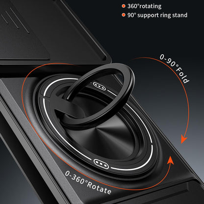 Motorola Moto G85 Multifunctional Magnetic Shockproof Phone Case with Sliding Lens Window Stand Cover