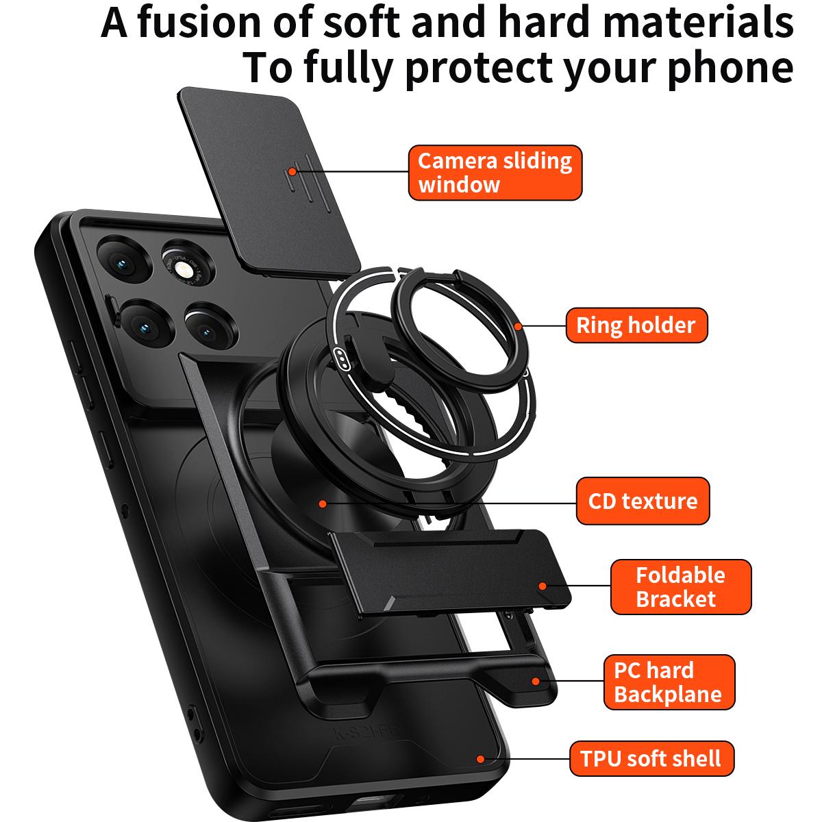 Motorola Moto G86 Power 5G Multifunctional Magnetic Shockproof Phone Case with Sliding Lens Window Stand Cover