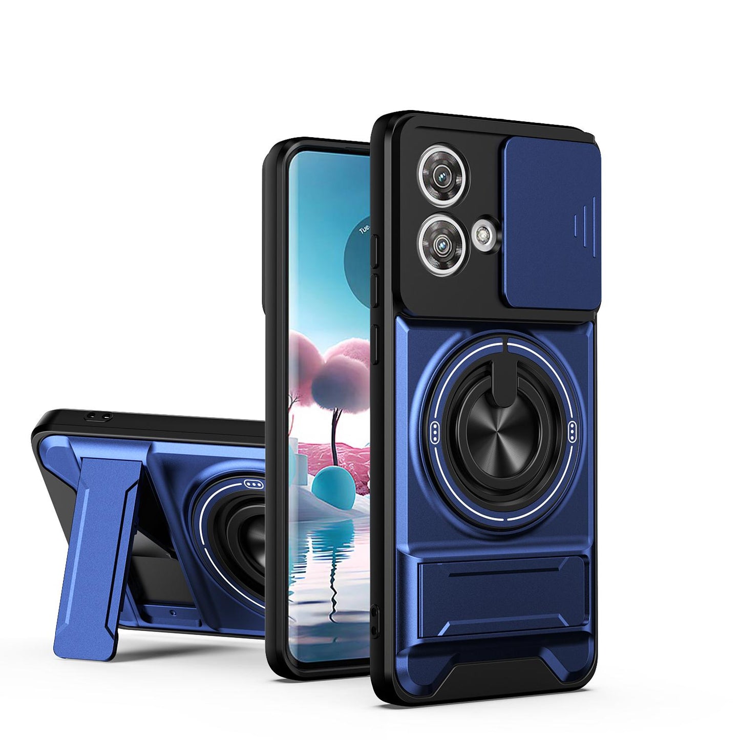 Motorola Edge 40 Neo 5G Multifunctional Magnetic Shockproof Phone Case with Sliding Lens Window Stand Cover