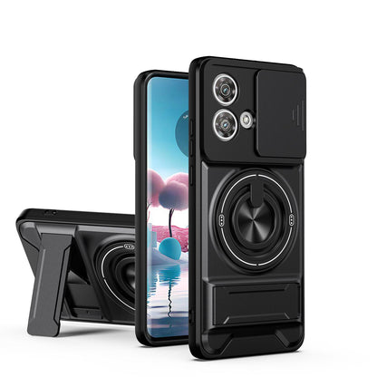 Motorola Edge 40 Neo 5G Multifunctional Magnetic Shockproof Phone Case with Sliding Lens Window Stand Cover