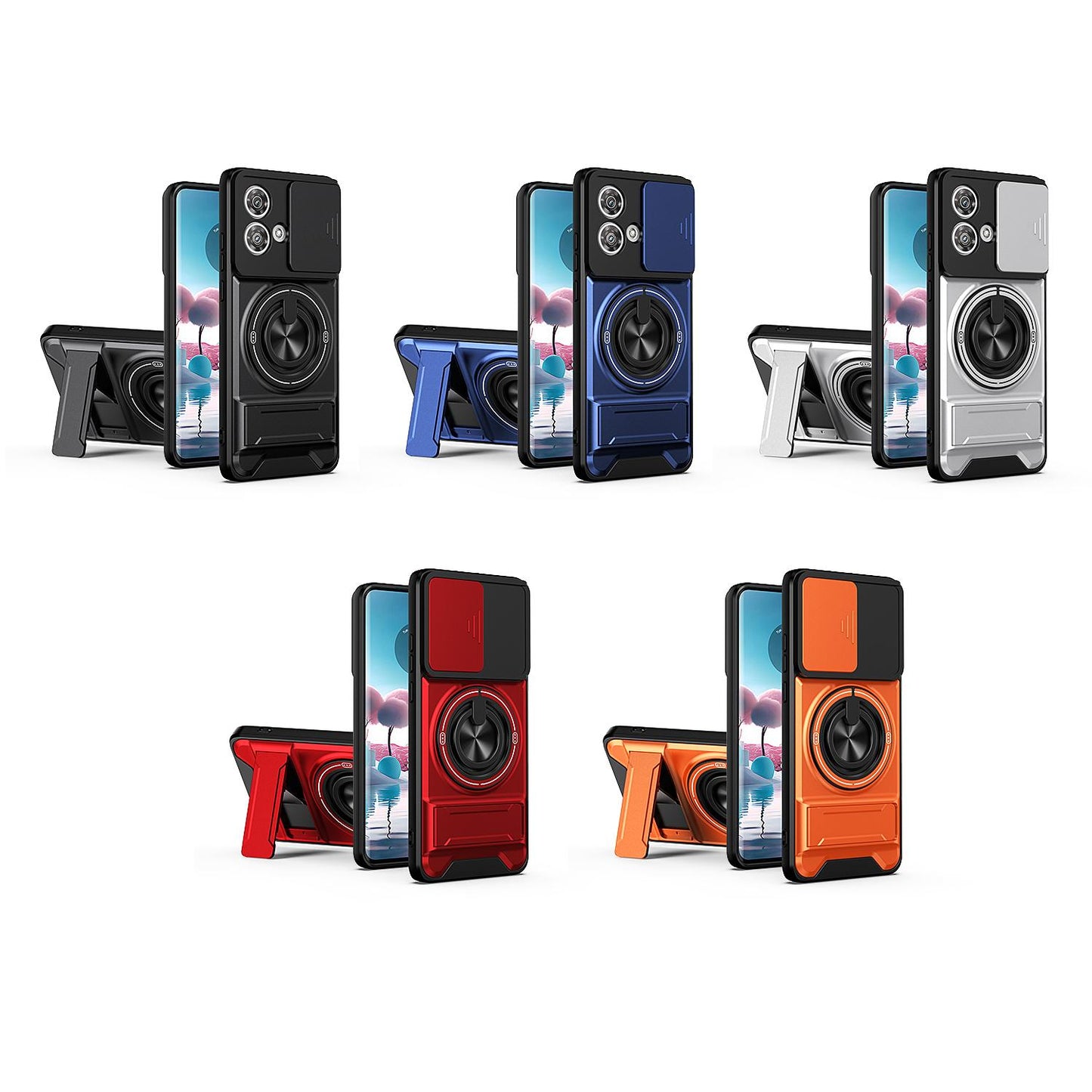Motorola Edge 40 Neo 5G Multifunctional Magnetic Shockproof Phone Case with Sliding Lens Window Stand Cover