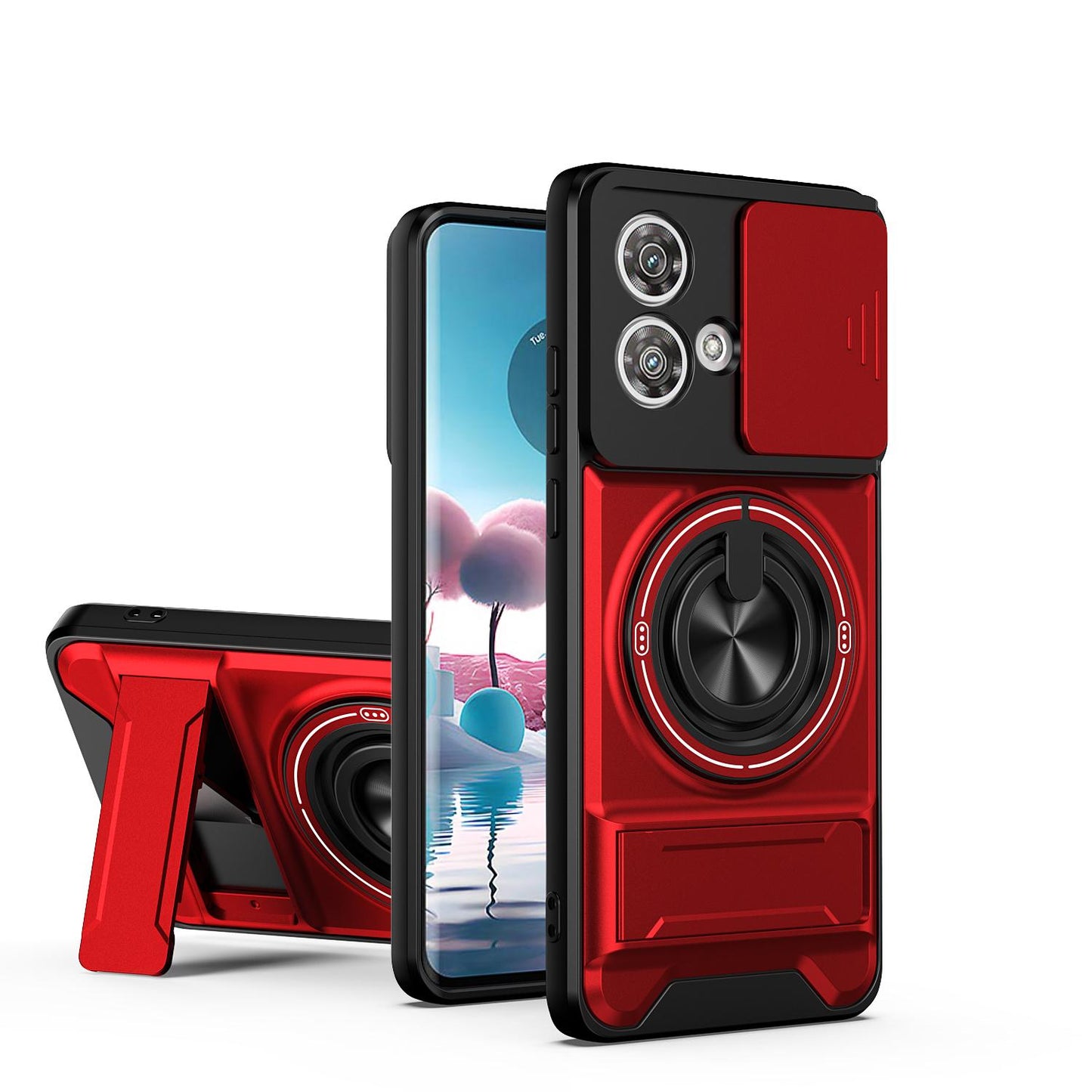 Motorola Edge 40 Neo 5G Multifunctional Magnetic Shockproof Phone Case with Sliding Lens Window Stand Cover