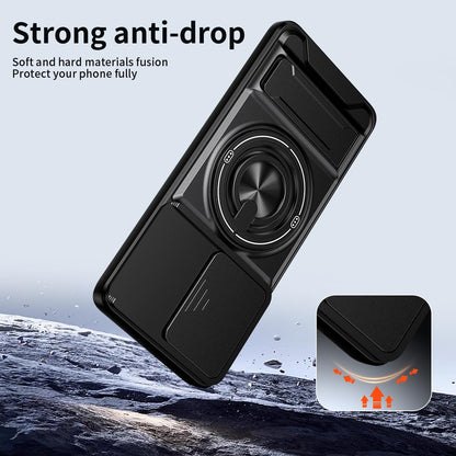 Motorola Edge 40 Neo 5G Multifunctional Magnetic Shockproof Phone Case with Sliding Lens Window Stand Cover